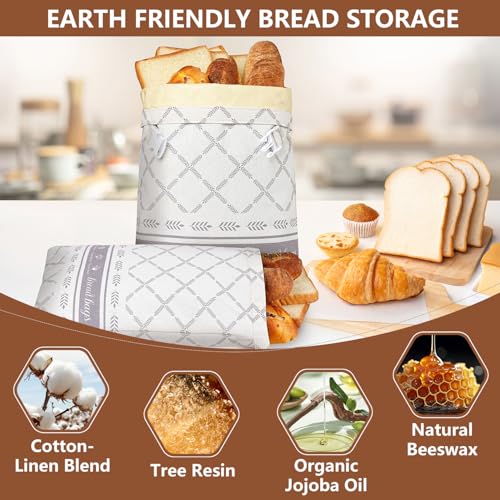Premium Gray Plaid Reusable Beeswax Bread Bags - XL Sourdough Storage, 2 Pack