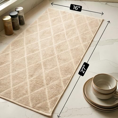 DecorRack 100% Cotton Kitchen Towels Set of 4 - 16x27 in, Ivory