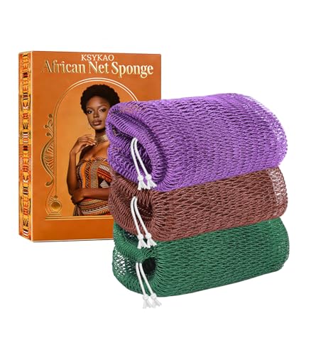 African Exfoliating Net Sponge 3-Pack - Extra Long Soft Mesh Body Scrubber