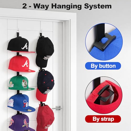 Aoodaily Over-the-Door Hat Organizer for Baseball Caps - 10 Hooks