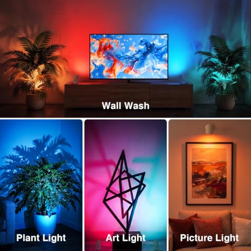 URTOM 4 Pack Indoor RGBW Uplighting Spotlights with Remote, Dimmable LED Christmas Lights
