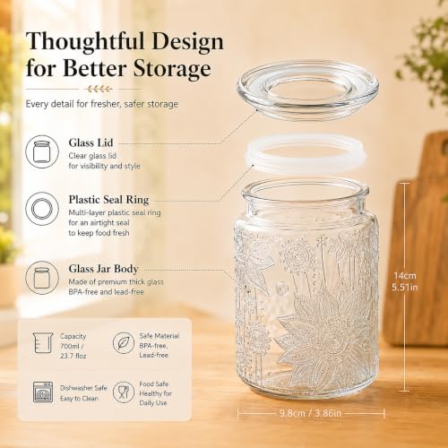 23.7oz Custde Airtight Glass Jar with Sunflower Design