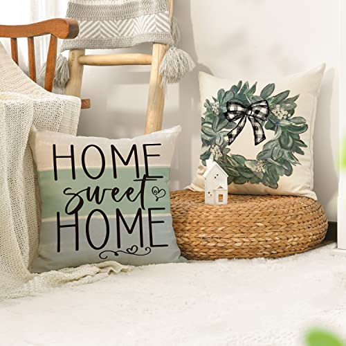AVOIN colorlife 18x18 Inch Throw Pillow Covers - Blue Farmhouse Set of 4