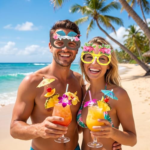 Grevosea 6-Pack Hawaiian Party Sunglasses - Tropical Beach Decor