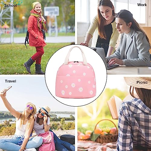 Mimfutu Flowers Pink Insulated Lunch Bag for Women Kids Reusable Picnic Tote