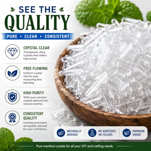 100% Natural Menthol Crystals 2 oz | Pure Peppermint Aroma for DIY Candles, Soaps, and Air Fresheners