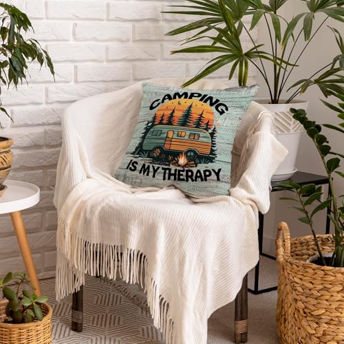 Rustic Camping Throw Pillow Cover - 18x18 Inch Flannel Camper Decor