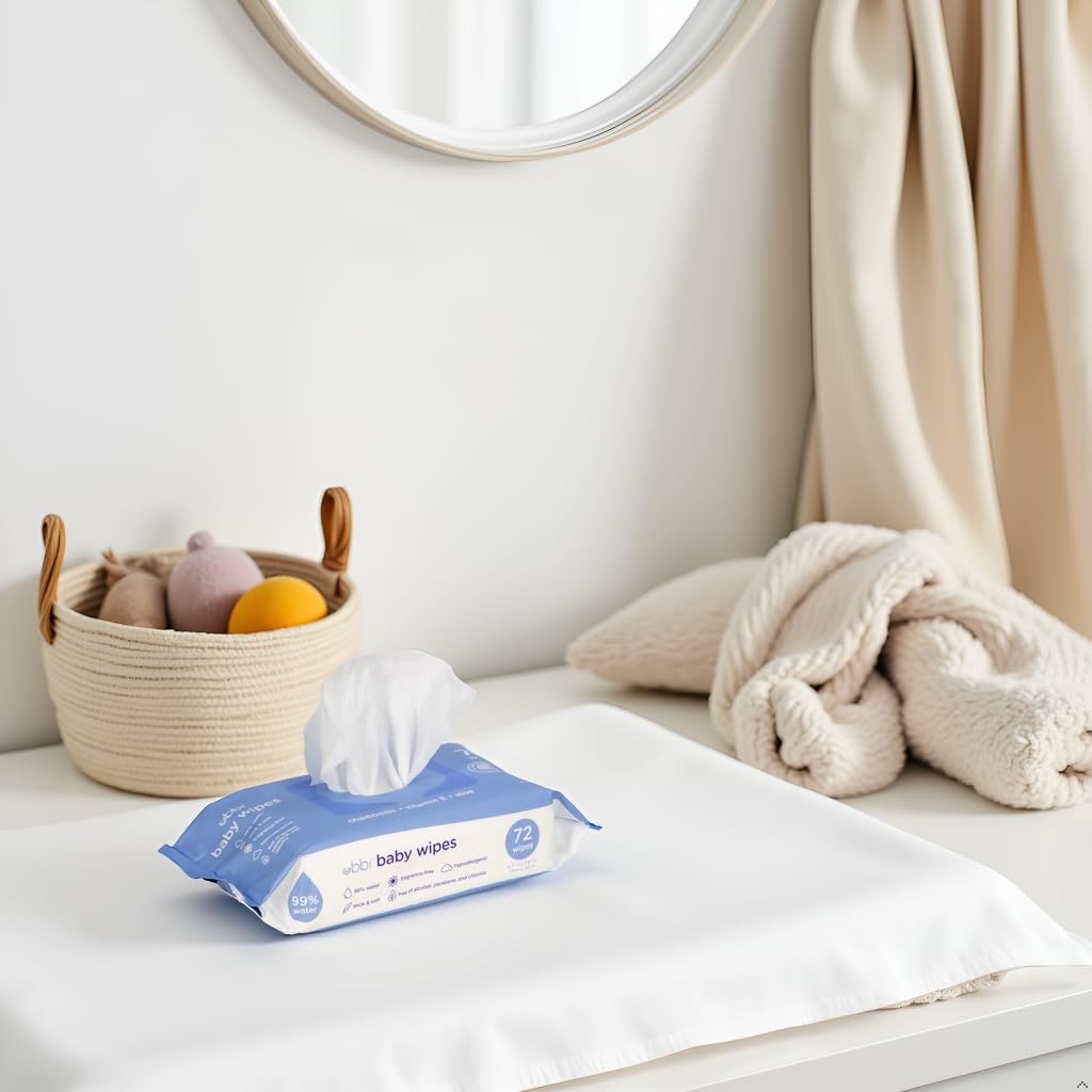 Ubbi Fragrance-Free Baby Wipes - Hypoallergenic & Plant-Based | 99% Water, Chamomile & Aloe | Value Pack (216 Wipes)