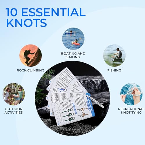 22 Rope Knots Camp Cards - Camping Supplies Waterproof Knot Tying kit,Camp Gear Knots Book Cards Pocket Camping Gift for Hikers and cub Scout to Knot Tying