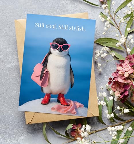 Funny Penguin Birthday Card for Women – 5x7 Folded Card with Envelope