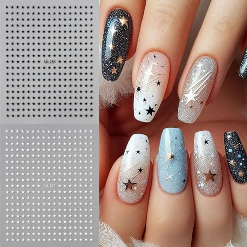 Star Nail Decals 6 Sheets - 3D Self-Adhesive Pentagram Celestial Stickers