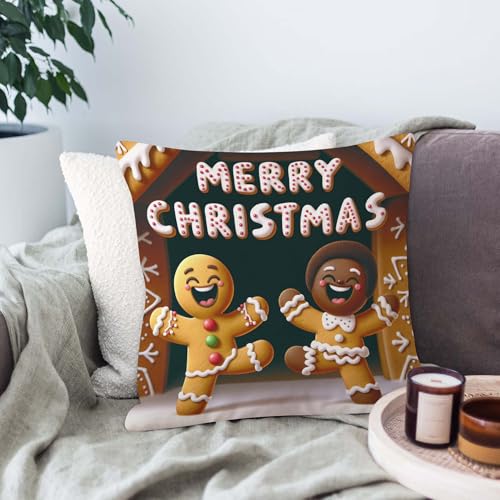 Funny Gingerbread Men 16x16 Inch Throw Pillow Cover - Merry Christmas Design
