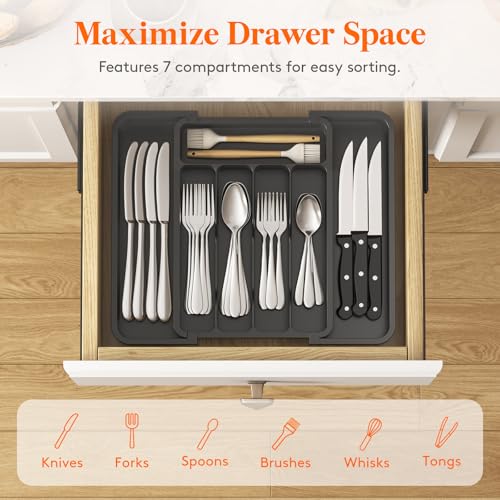 Lifewit Expandable Silverware Drawer Organizer - BPA Free Utensil Tray