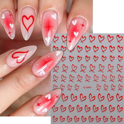 GUAACCB 8-Sheet 3D Heart Nail Stickers Self-Adhesive Love Decals