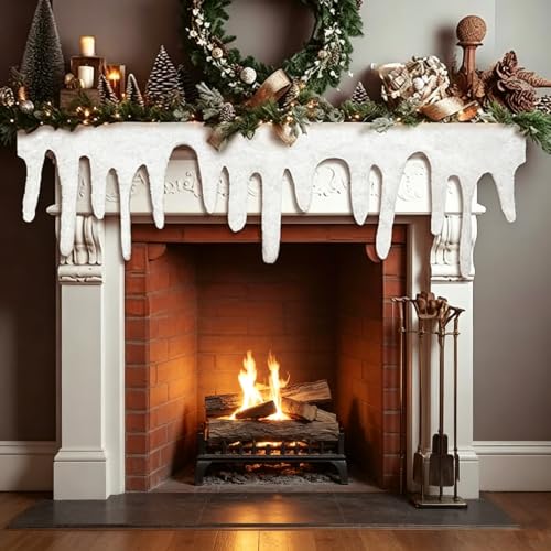 Artificial Snow Fireplace Blanket Roll - Winter Icicle Trim for Holiday Decor (14 x 47 inch)