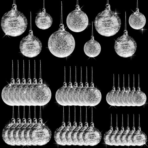 Uiifan 36 Pcs Clear Glass Christmas Ornaments Balls - Assorted Sizes & Iridescent Finish - Variation of 36 / 2.36 in, 2.76 in, 3.15 in