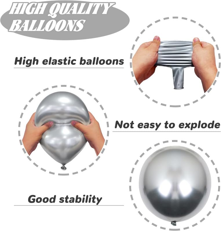 12-Inch Metallic Silver Balloons - 50 Pack for Events