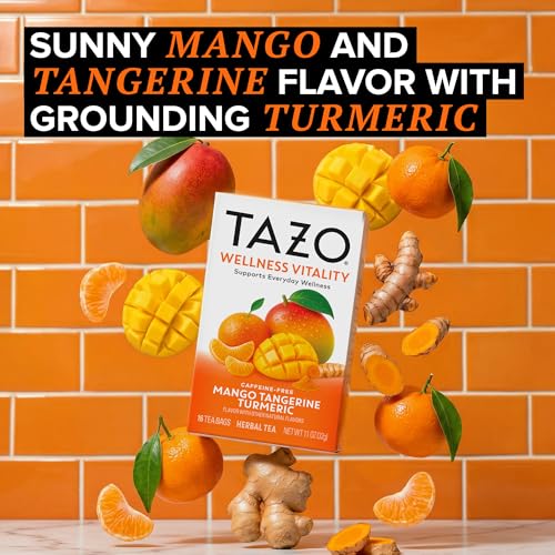 TAZO Wellness Vitality Mango Tangerine Turmeric Tea Bags - 16 Count (Pack of 6)