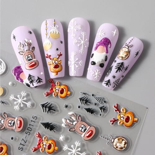 TailaiMei Christmas Nail Decals Stickers - 3 Sheets Self-Adhesive Holiday Nail Art Decorations with Santa and Snowflakes
