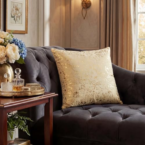 Gold Foil Velvet Throw Pillow Covers 18x18 Inch - Set of 2