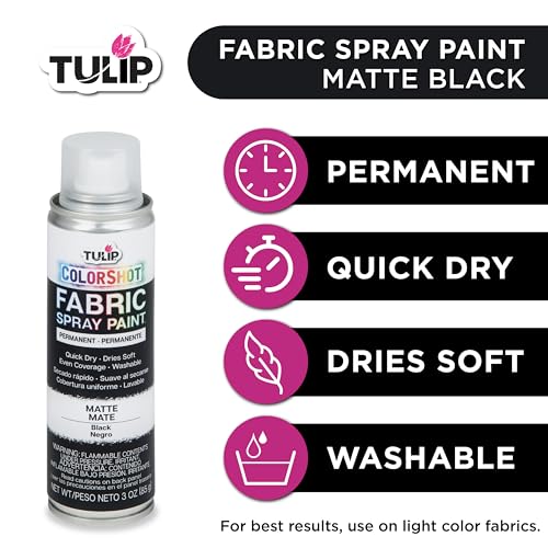 TULIP ColorShot Fabric Spray Paint - Matte Black, 3 oz, Washable & Quick-Drying