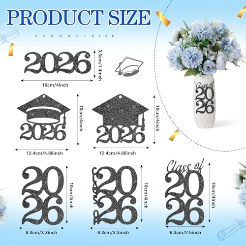 48 Gold Glitter Graduation 2026 Cutout Tags with Rope