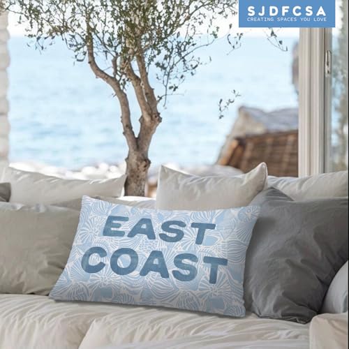 Blue Seashell Coastal Beach Pillow Cover 12x20 - East Coast Beach Decor, Preppy Throw Pillowcase, Coastal Bedroom & Couch Accent - Coast-east Coast-seashell-blue