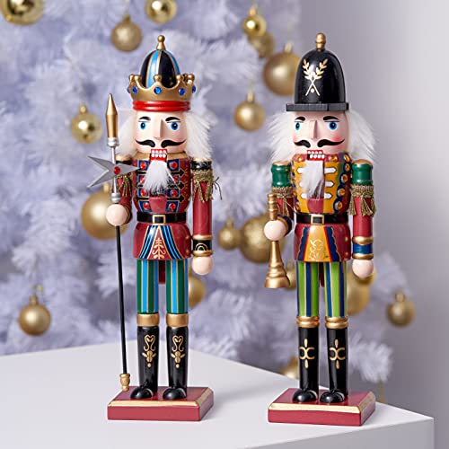 Christmas Nutcracker Set - King & Soldier Pikeman & Bugler Variation, Wooden Holiday Decor, Gift Box