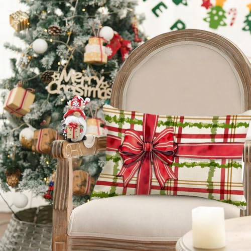 Christmas Pillow Cover 12x20 Inch - Red and Green Gift Bow Design