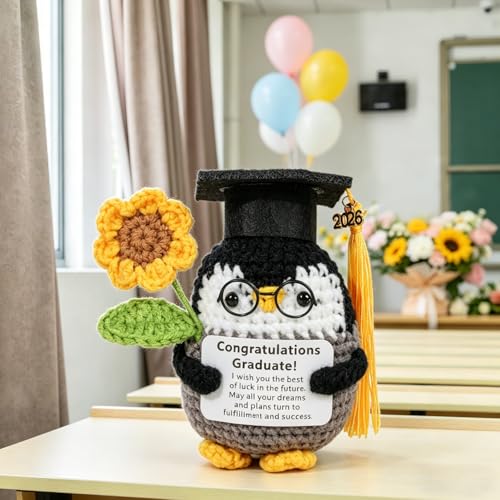 LGIBBOW Positive Crochet Penguin Gift for Graduation, Stress Relief Decor, Cute Handmade Animal