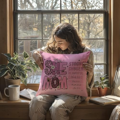 ZNGFON Christian Throw Pillow Cover 18x18 Decor Variation 8 - Mom Gift, Bible Verse, Pink Christian Pillowcase