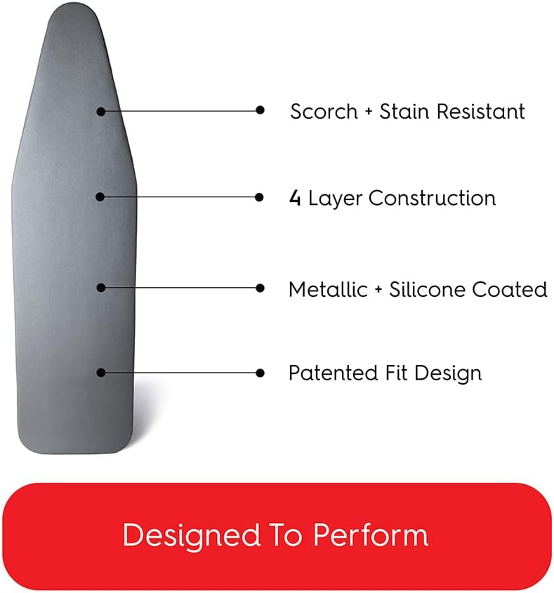 TIVIT Ironing Board Cover - 15 x 48” | Made in Italy, Alumitek PRO Heat-Reflective, Thick 4-Layer Padding, Scorch & Stain Resistant