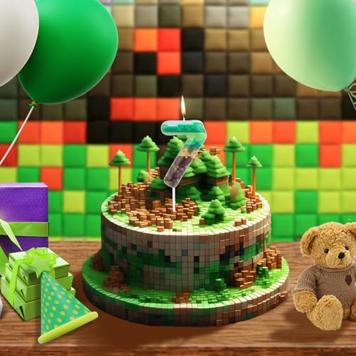 Green Pixel Birthday Cake Candle - 10cm Number Toppers