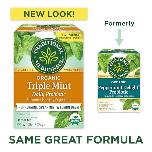 Traditional Medicinals Organic Triple Mint Tea - Peppermint Delight Probiotic, 16 Bags