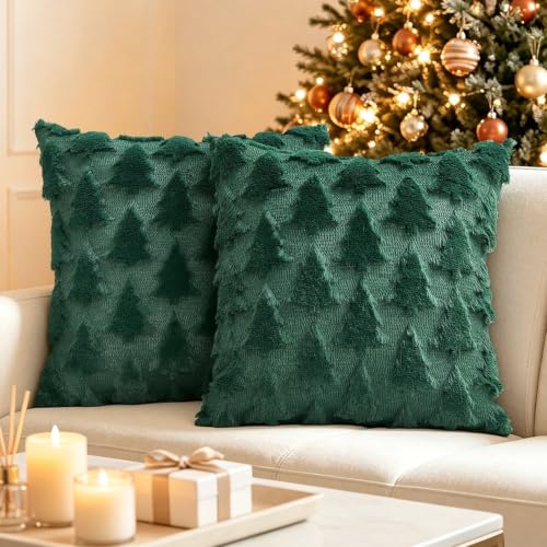 Evergreen Tree Christmas Pillow Covers 18x18 Inch Set of 2 - Green Festive Decor