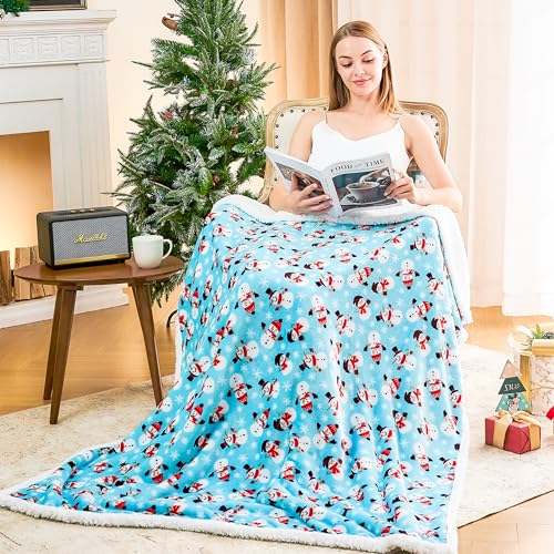 Christmas Throw Blanket Fuzzy Cozy Warm Fleece Sherpa Holiday Bedding for Couch Bed
