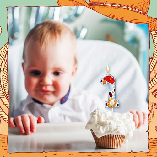 MTLEE Cowboy Number 1 Birthday Candle - First Birthday Decoration