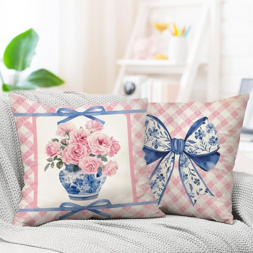 Pink Rose Decorative Throw Pillow Covers - Set of 2, 18x18