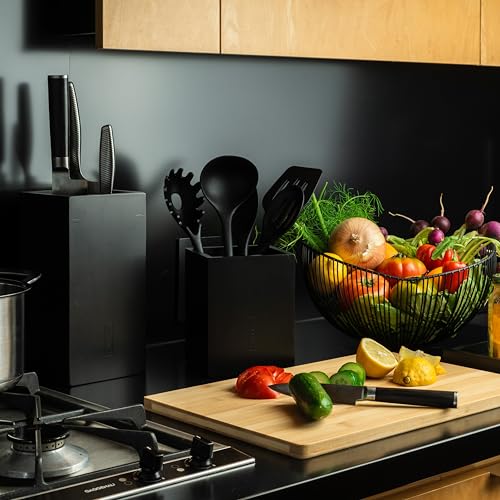 KAIZEN Black Bamboo Utensil Holder - Stylish Kitchen Organizer