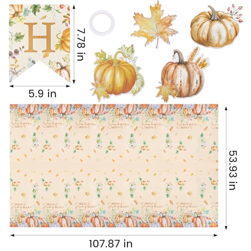 Thanksgiving Pumpkin Tablecloth & Banner Set - Disposable Fall Decor