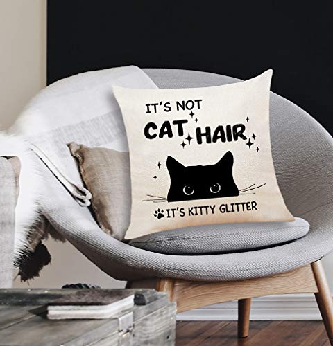 Funny Cat Throw Pillow Cover - 'Kitty Glitter' Cotton Linen 18x18