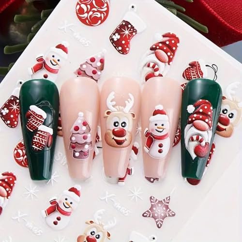 FRUZJAY 5D Embossed Christmas Nail Art Stickers Winter Decals 2 Sheets