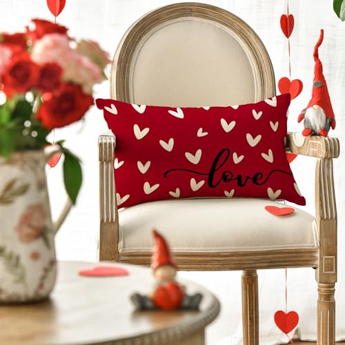 Valentine's Day Love Red Throw Pillow Cover - 12x20 Inch Cushion Case