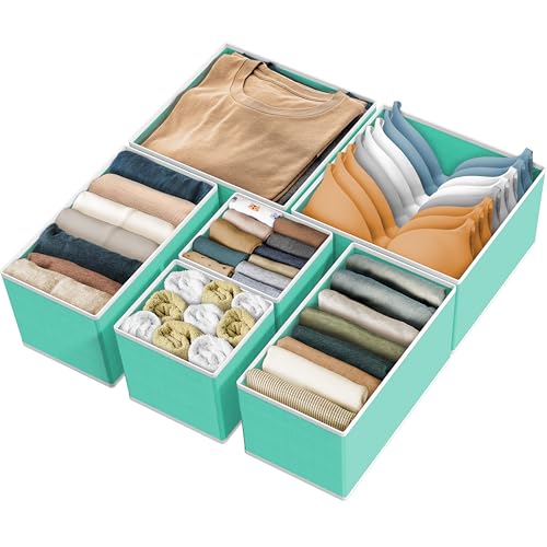 Underwear Drawer Organizer Set of 6 - 2L/2M/2S, Turquoise