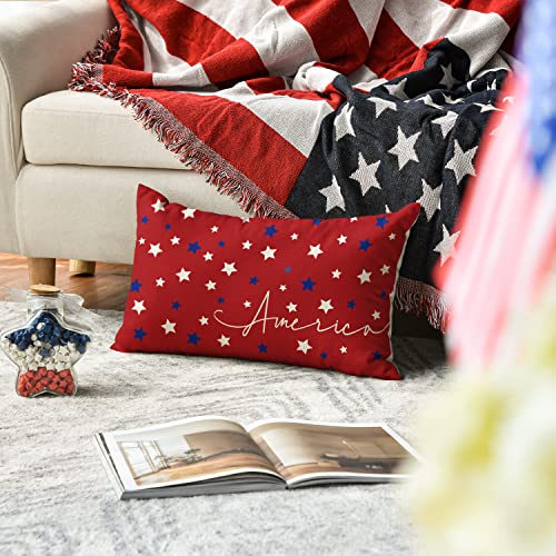 Patriotic Throw Pillow Cover - 12x20 Inch Stars Design for Sofa