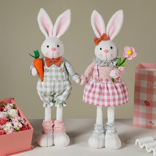 Adjustable Easter Bunny Gnome Plush - Extendable 16.1” to 21.7” Rabbit Decor for Spring Holiday Display