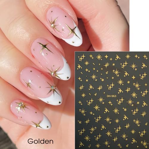 Metallic Star Nail Art Stickers - 6 Sheets Holographic Y2K Decals