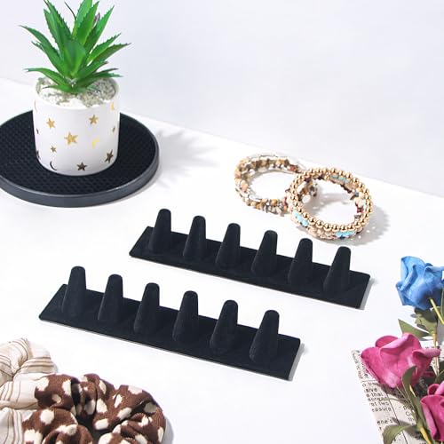 Black Velvet 6-Finger Ring Display Stand - Set of 2 Jewelry Holders