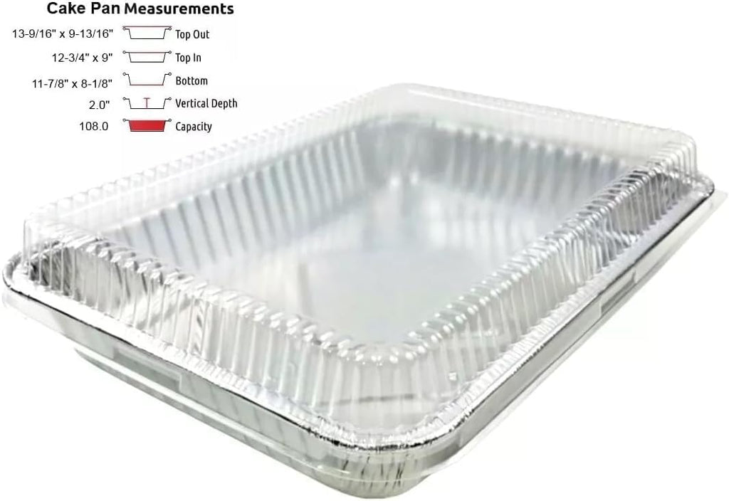 PACTOGO Disposable Aluminum Foil Cake Pans - 13" x 9" x 2" with Dome Lids | Perfect for Baking & Storing (Pack of 12)