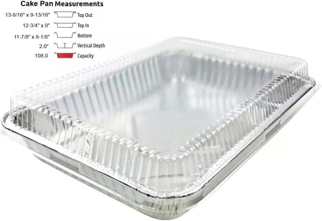 PACTOGO Disposable Aluminum Foil Cake Pans - 13" x 9" x 2" with Dome Lids | Perfect for Baking & Storing (Pack of 12)
